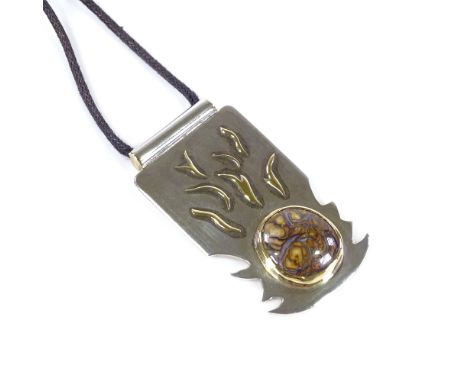 A handmade designer silver gold and Yowah Australian boulder opal pendant necklace, makers' marks PM, hallmarks Sheffield 200