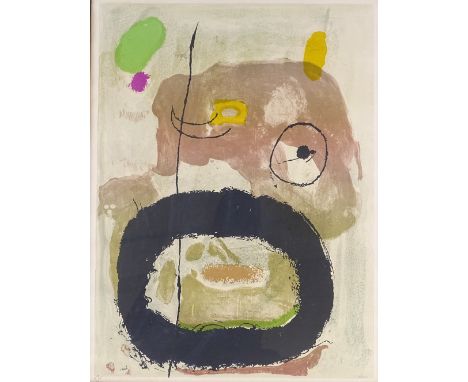 Joan Miro, lithograph, abstract, numbered in pencil, image 23" x 17", framed 