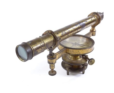 A 19th century surveyor's level, gilt-brass case with engraved silvered compass signed Worthington &amp; Allen of London, tel