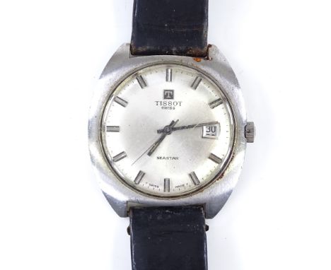 TISSOT - a Vintage stainless steel Seastar mechanical wristwatch, silvered dial with baton hour markers and date aperture, 17