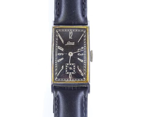 LANCO - a Vintage steel Army Trade Pattern (ATP) military issue mechanical wristwatch, rectangular black dial with Arabic num