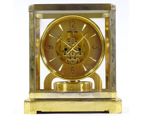 A Jaeger Lecoultre Atmos clock, gilt-brass case with glass panels, working order 