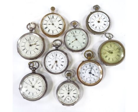 Various chronograph pocket watches, including some silver (9) 