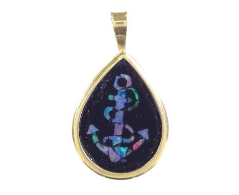 A 9ct gold onyx and opal anchor pendant, pendant height 24.3mm, 1.1g 