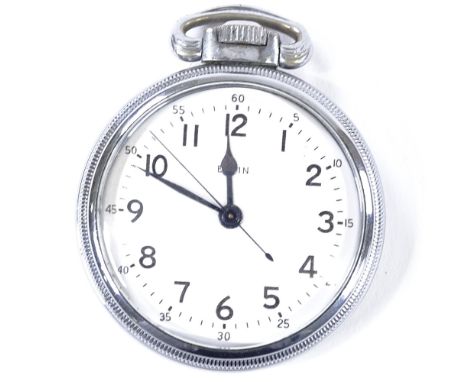 ELGIN - a Second War Period RAF chrome nickel plated military issue observer's pocket watch, by B W Raymond, white enamel dia