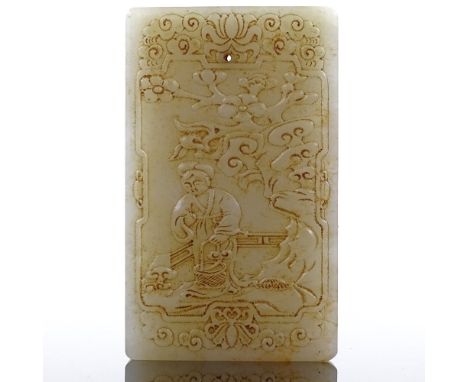 A Chinese carved jade plaque, length 8cm 