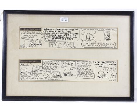Original pen and ink cartoon strip, and a cartoon print, by H M Bateman, framed (2) 