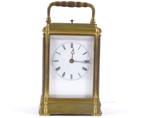 19th century French brass-cased carriage clock with repeat movement, case height 12.5cm 