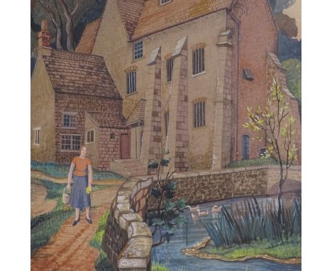 Dorothy K Thick, watercolour, a country house, signed and dated 1935, 15" x 11", unframed 