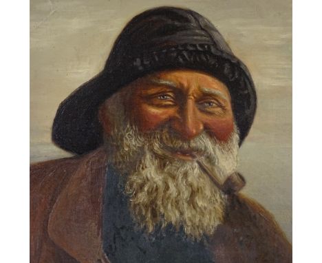 A 19th century oil on canvas, portrait of a fisherman, unsigned, 17" x 13", framed 