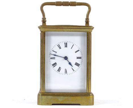 A French brass-cased carriage clock with striking movement, case height 13cm 