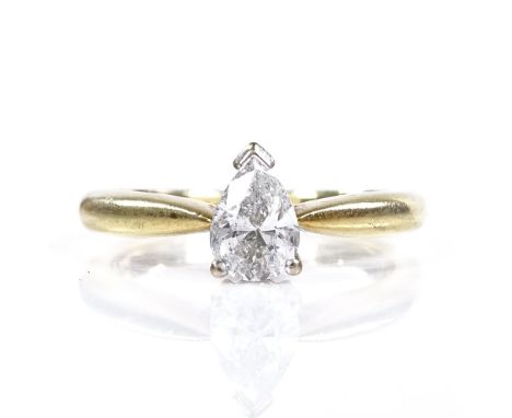 An 18ct gold 0.6ct pear-cut solitaire diamond ring, maker's marks DWS, setting height 7.6mm, size M, 4.6g 