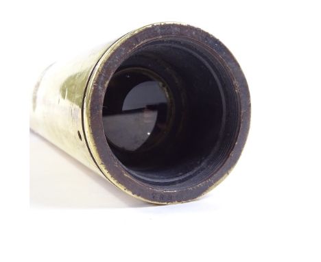 A First War Period brass-cased 2" military gun sight telescope by W Ottway &amp; Co of Ealing, dated 1917, length 51cm 
