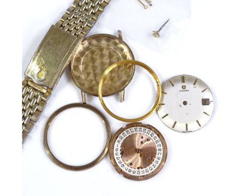 OMEGA - a 9ct gold mechanical wristwatch, silvered dial with gilded baton hour markers and date aperture, 17 jewel movement w