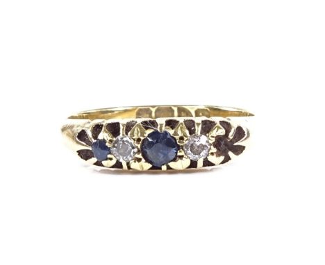 An 18ct gold 5-stone graduated sapphire and diamond half-hoop ring, hallmarks Chester 1918, setting height 4.3mm, size L, 2.7