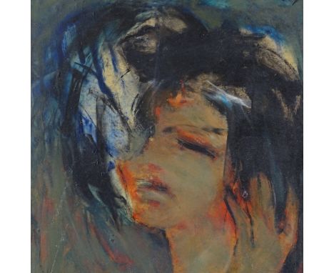 Mid-20th century Expressionist School, oil on board, head portrait, indistinctly signed, 19" x 13", framed 