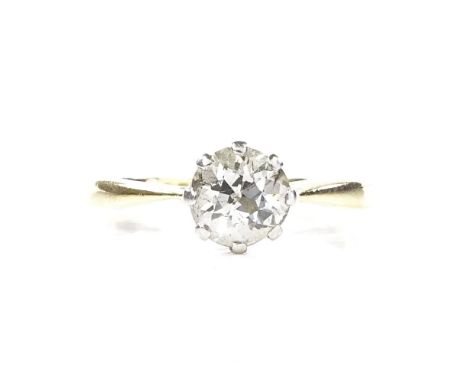 An 18ct gold 0.6ct solitaire diamond ring, platinum-topped settings, setting height 6mm, size H, 2g 
