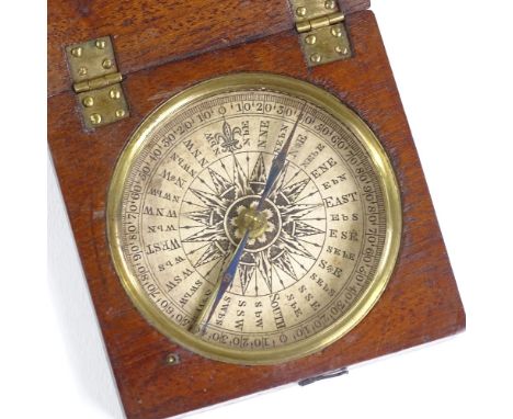 An 18th century mahogany-cased and brass-mounted compass, case width 8cm 