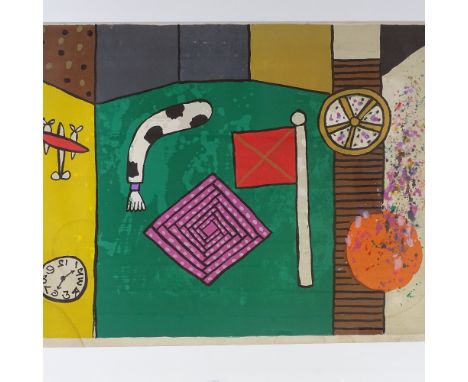 Alan Davie, colour lithograph, surrealist composition, signed in pencil, no. 379/500, image size 21" x 29", framed 