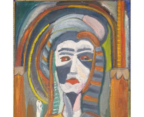 20th century oil on board, abstract portrait, unsigned, 19" x 15", framed 