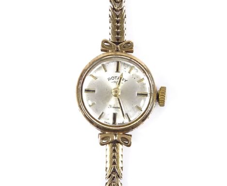 ROTARY - a lady's 9ct gold mechanical wristwatch, silvered dial with baton hour markers, 21 jewel movement and calibre 2412, 