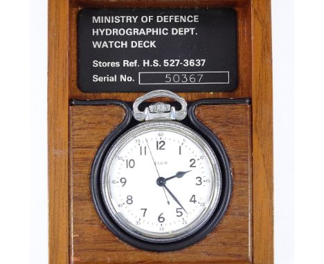 ELGIN NATIONAL WATCH CO - a Royal Navy chrome nickel plated open-face top-wind Deck pocket watch, by B W Raymond, white dial 
