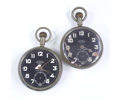 2 Air Ministry Cockpit Mark V pocket watches, black dials with Arabic numerals and British Broad Arrow (2) 
