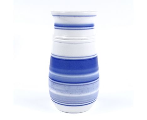 Poole Pottery Calypso vase, white glaze with blue bands, by Carol Cutler, 1977, height 23cm 