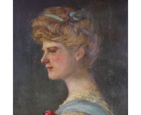 19th century oil on canvas, portrait of a woman, unsigned, 22" x 17", framed 
