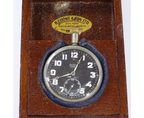 ZENITH - a steel-cased Air Ministry Cockpit Mark V Deck pocket watch, black dial with white Arabic numerals and subsidiary se