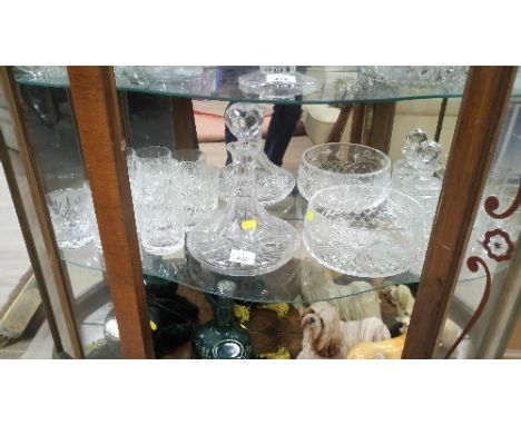 CRYSTAL SHIPS DECANTER . 9 GLASSES , FRUIT BOWL & SMALL DECANTER