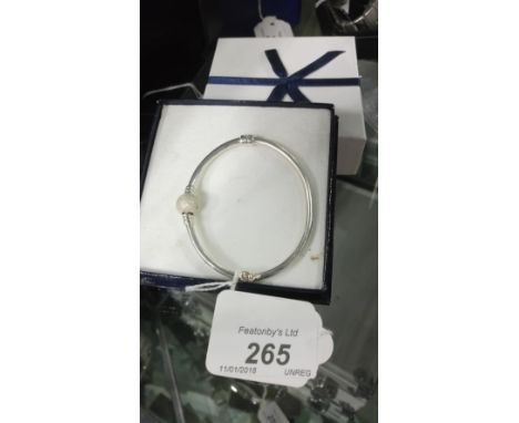 SILVER BANGLE WITH DIAMANTE BALL , IN BOX