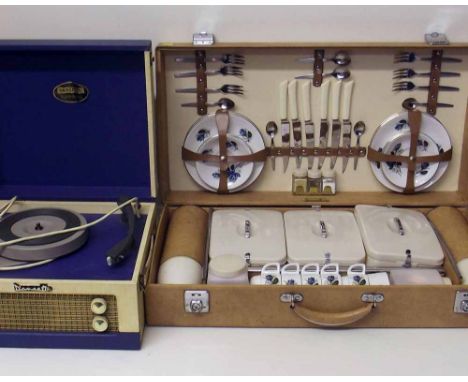 Sirram cased picnic set and Dansette Junior de-luxe record player. Condition report: see terms and conditions