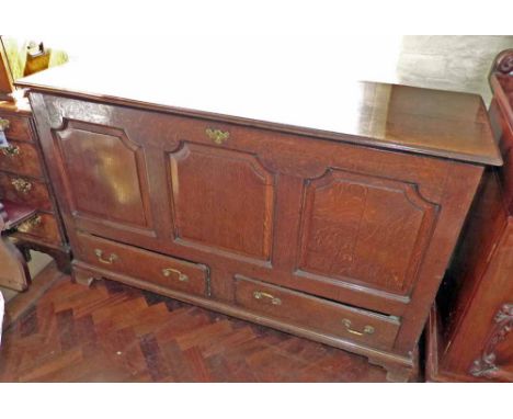 George III oak coffer with three panel front and two drawers to base. Condition report: see terms and conditions