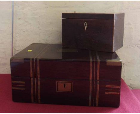 Rosewood jewellery box and a small tea caddy. Condition report: see terms and conditions