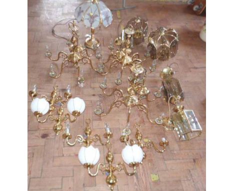 Group of Spanish brass modern light fittings Condition report: see terms and conditions