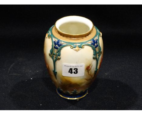 A Royal Worcester Hadley Ware Floral Painted Vase, 4.5" High