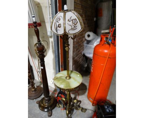 A Gilt Metal And Green Onyx Effect Adjustable Standard Lamp Base