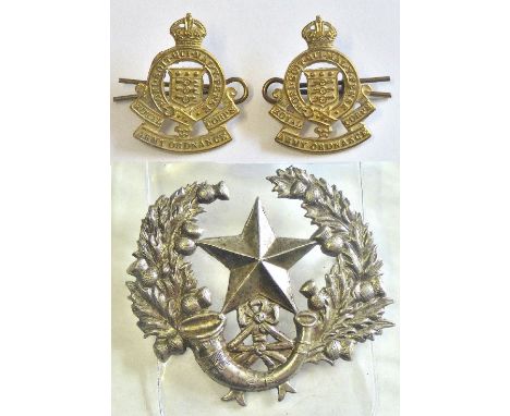 British WWII Scottish Cameronian (Scottish Rifles) Glengarry badge (White-metal, lugs) -British Royal Army Ordnance Corps WWI
