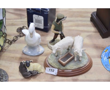 A Border Fine Art figurine of a pair of Charolais calvesFurther Border Fine Art "On the Farm" black faced lamb and boots, com