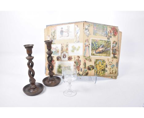 A mixed group of collectable items To include a pair of early 20th Century barley twist oak candle sticks, a L.N.E.R A4 malla