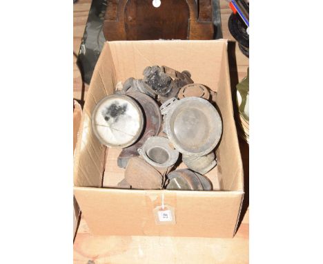 A collection of vintage carbide lampsTo include a vehicle lamp of domed form, with a rear mirrored panel, brass cylindrical f