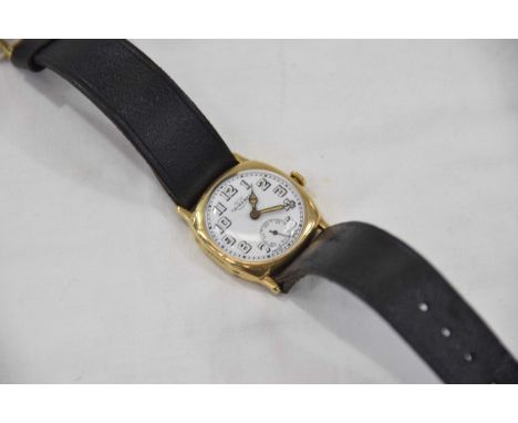 An early 20th century 18k gold manual wind Case AF, to a black strap