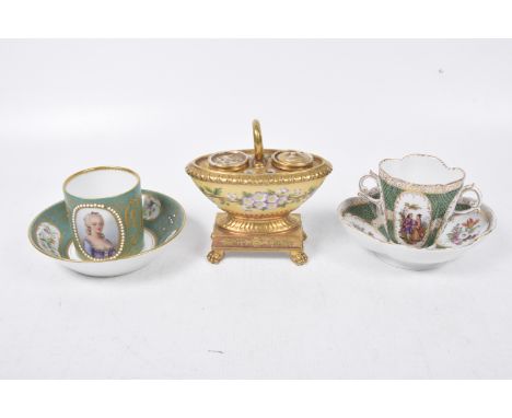 A collection of 19th Century English and Continental porcelain itemsTo include an English porcelain desk stand and ink well r