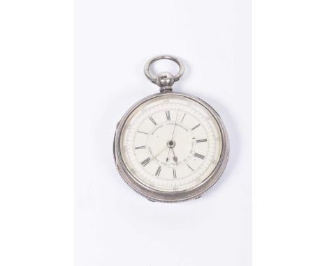 A silver chronograph pocket watchOf conventional form, hallmarked Chester, case diameter 53mm