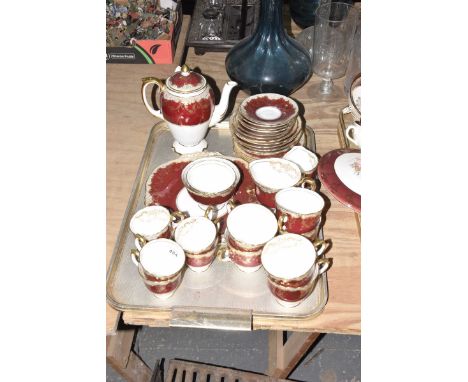 A Crown Staffordshire porcelain tea and coffee service To include coffee pot, six teacups, six coffee cups, slot bowl, sugar 