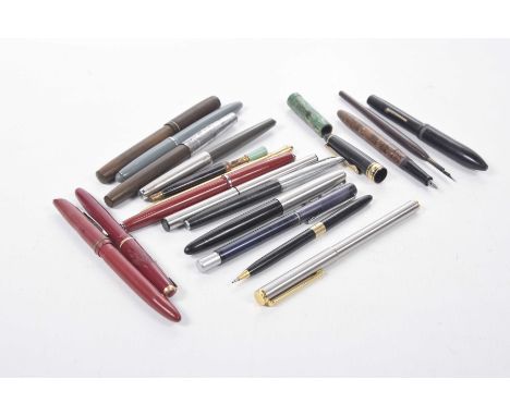 A mixed collection of various vintage fountain pens and ballpoint pens
To include examples by Parker and Waterman & Son with 