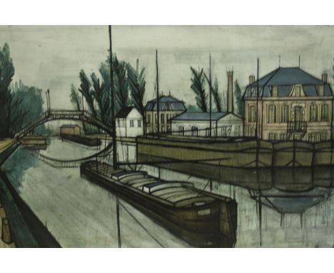 After Bernard Buffet (1928-1999) Canal De Saint-Quentin 1967, colour print, bearing label verso. H.81 W.103cm. 