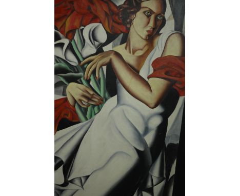 Manner of Temara de Lempicka, portrait of Ira Perrot, oil on board. H.117 W.82cm. 