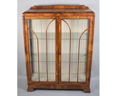 An Art Deco Walnut Display Cabinet with Galleried Back, 89cms Wide 